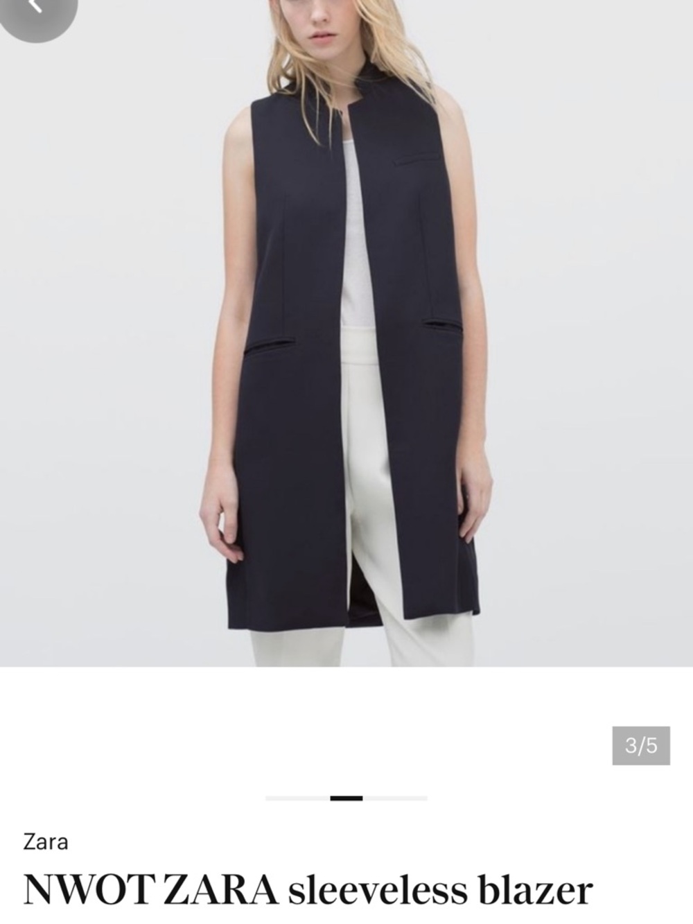 Zara Sleeveless Open-Front Blazer Vest in Navy